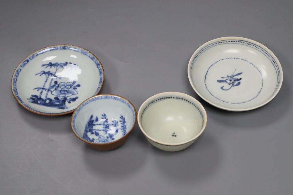 A Chinese Nanking Cargo Batavia tea bowl and saucer and Tek Sing Cargo blue and white tea bowl and saucer